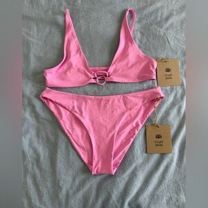 Toast Swim Pink Ring-Front Bikini Set